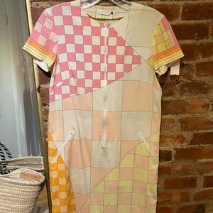Pucci Vintage Checkered Print Short Sleeve Dress